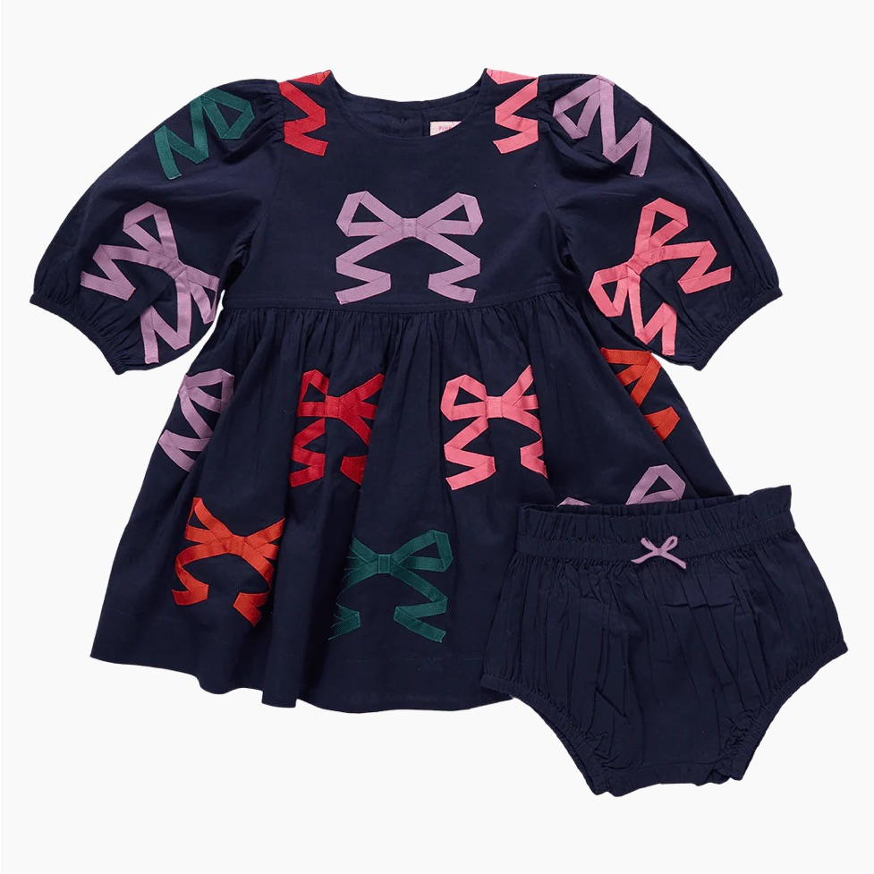 Pink Chicken Baby Girls Booke Dress Set - Multi Bow Applique